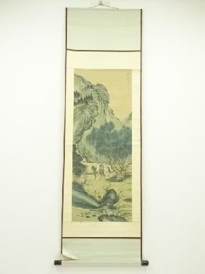 王依渓筆　中国彩色山水　肉筆絹本掛軸